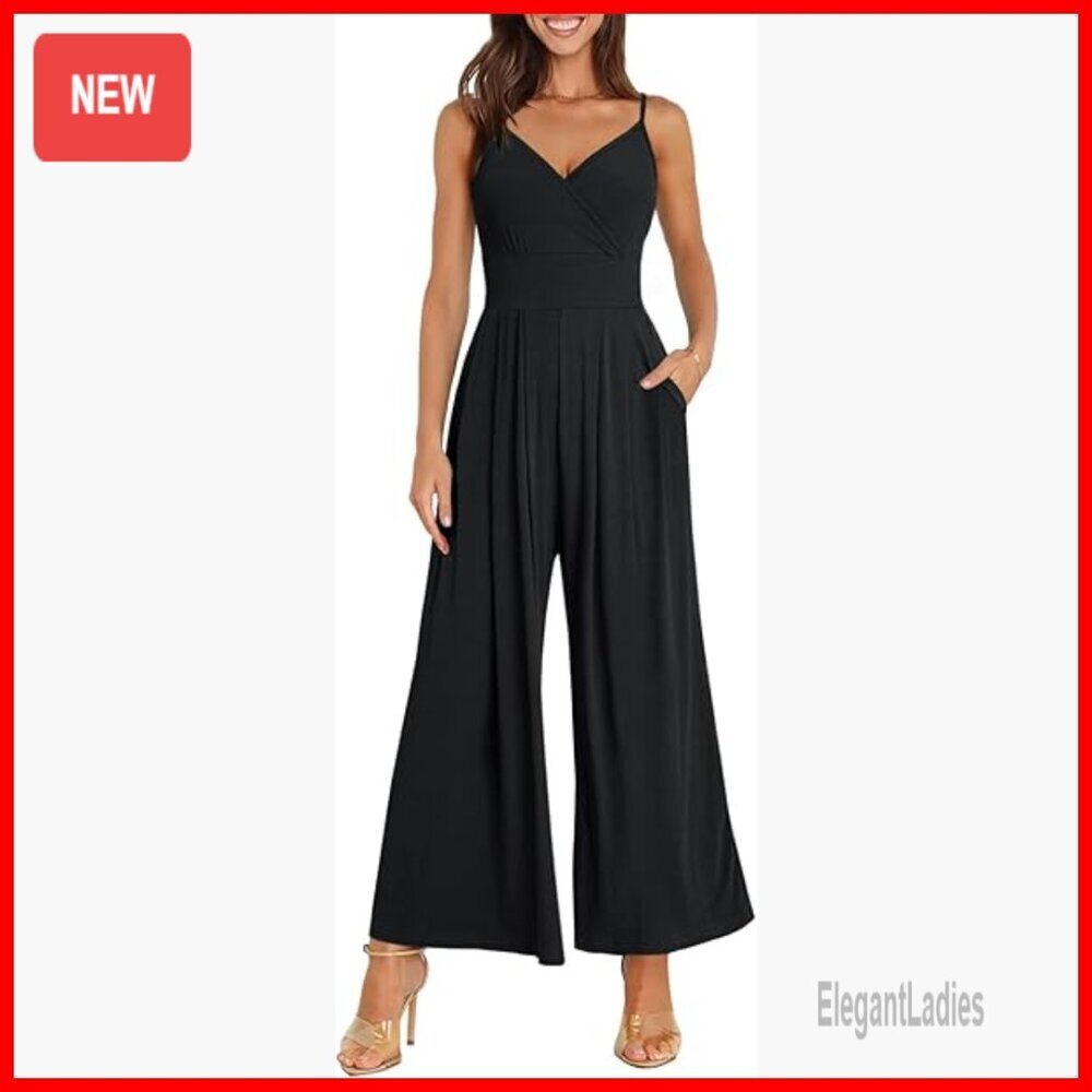 Slim Fit Jumpsuit Spaghetti Strap V Neck Wide Leg Romper Summer Outfit